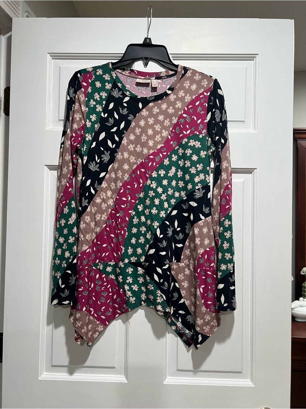 Women's Floral Patchwork Long-Sleeve Tunic Top - Pink, Green, Navy, Taupe